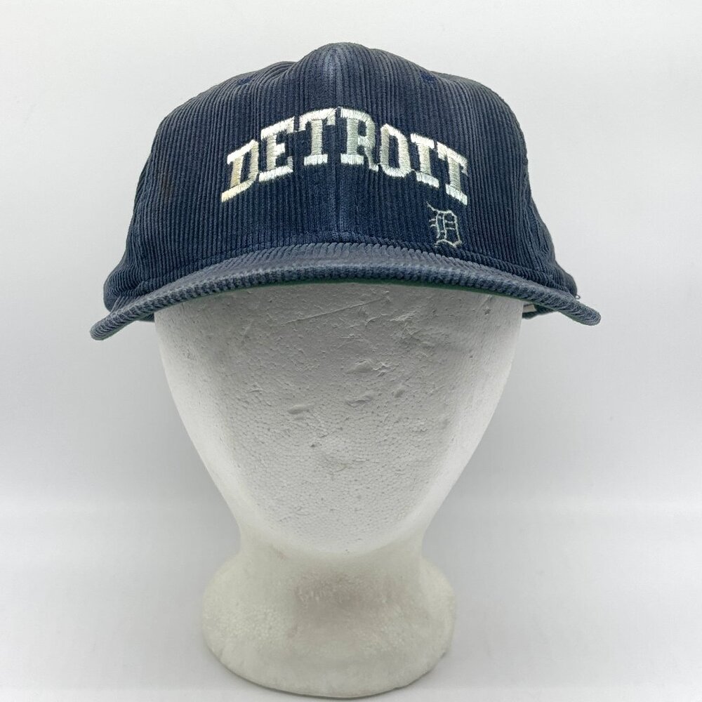 Vintage Detroit Tigers Pro Star Corduroy Snapback Hat MLB Baseball Blue Read